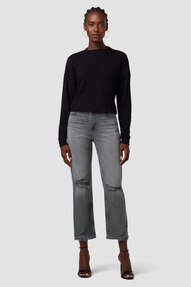 Cropped Women Hudson Jeans Remi HighRise Straight Crop Jean Stone Grey Destructed