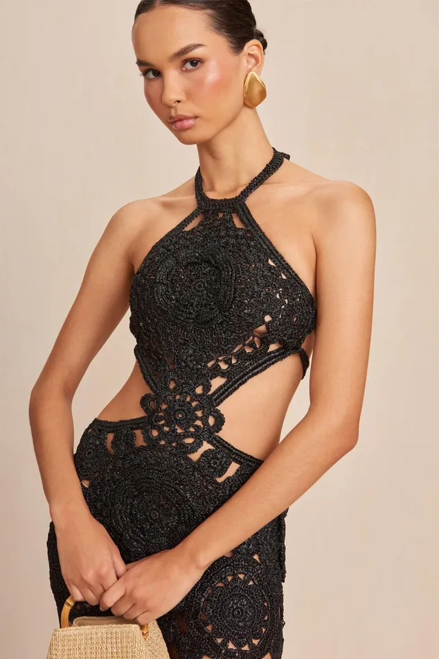 Cult Gaia Accalia Crochet Gown Black Women Dresses