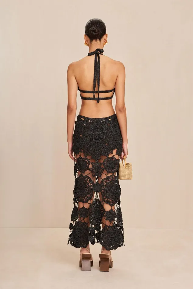 Cult Gaia Accalia Crochet Gown Black Women Dresses
