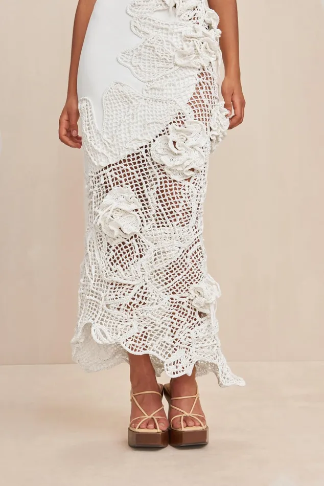 Cult Gaia Galla Crochet Gown Off White Women Dresses
