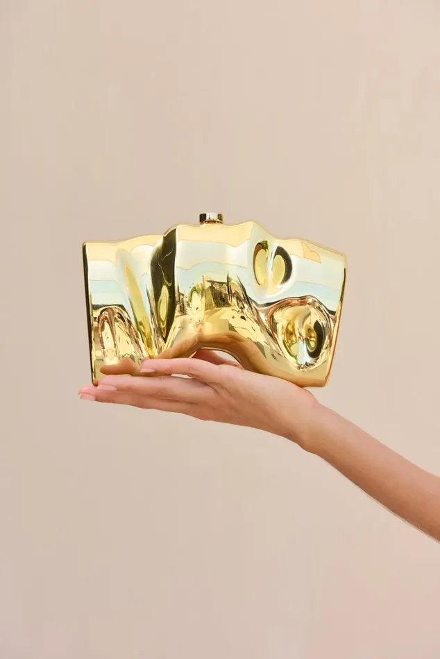 Cult Gaia Scrunch Clutch Shiny Gold Women Clutches