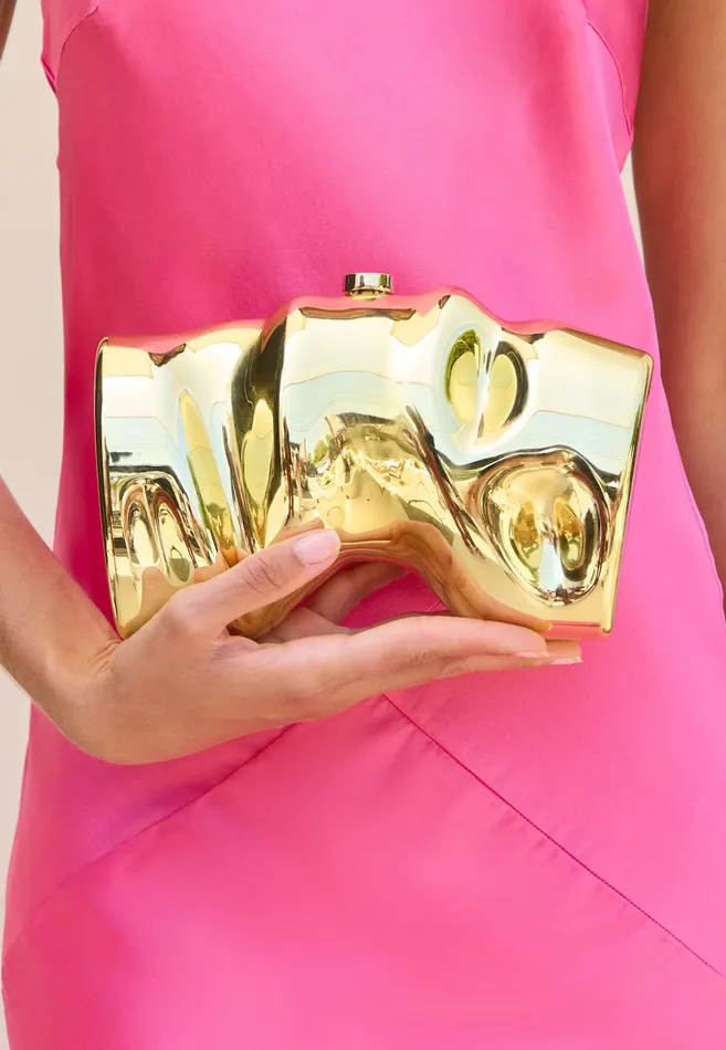 Cult Gaia Scrunch Clutch Shiny Gold Women Clutches