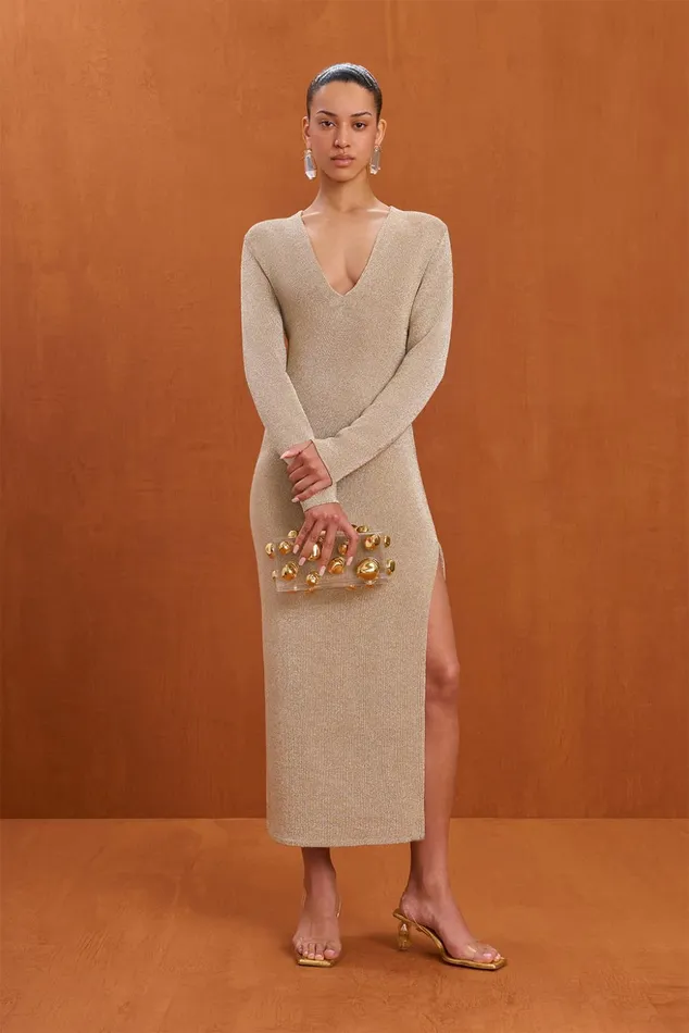 Cult Gaia Shayla Knit Dress Fog Shimmer Women Knits