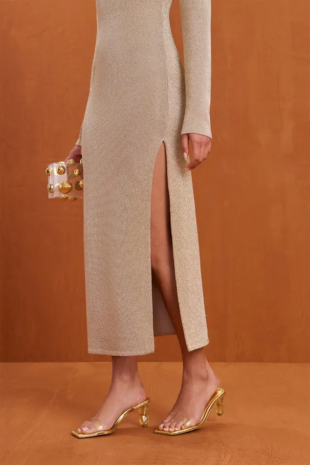 Cult Gaia Shayla Knit Dress Fog Shimmer Women Knits