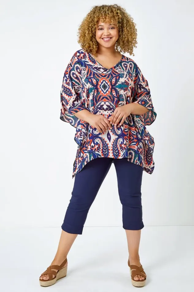 Curve Paisley Print VNeck Relaxed Tunic Top Women Roman Tops
