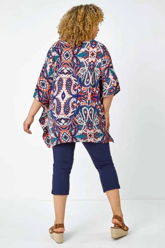 Curve Paisley Print VNeck Relaxed Tunic Top Women Roman Tops