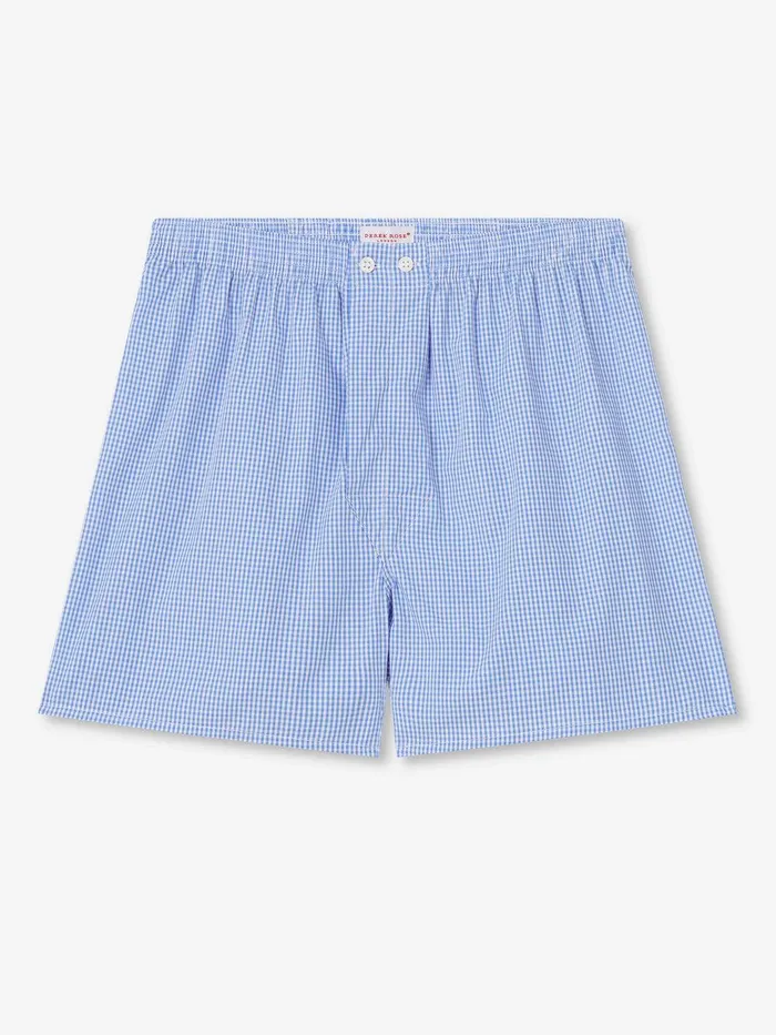 Derek Rose Classic Fit Boxers Gingham Cotton Blue Men Classic Fit Boxer Shorts