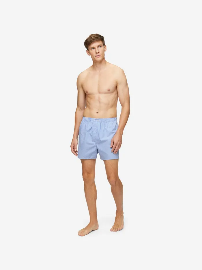 Derek Rose Classic Fit Boxers Gingham Cotton Blue Men Classic Fit Boxer Shorts