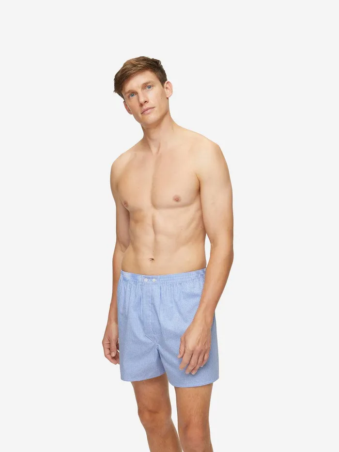 Derek Rose Classic Fit Boxers Gingham Cotton Blue Men Classic Fit Boxer Shorts