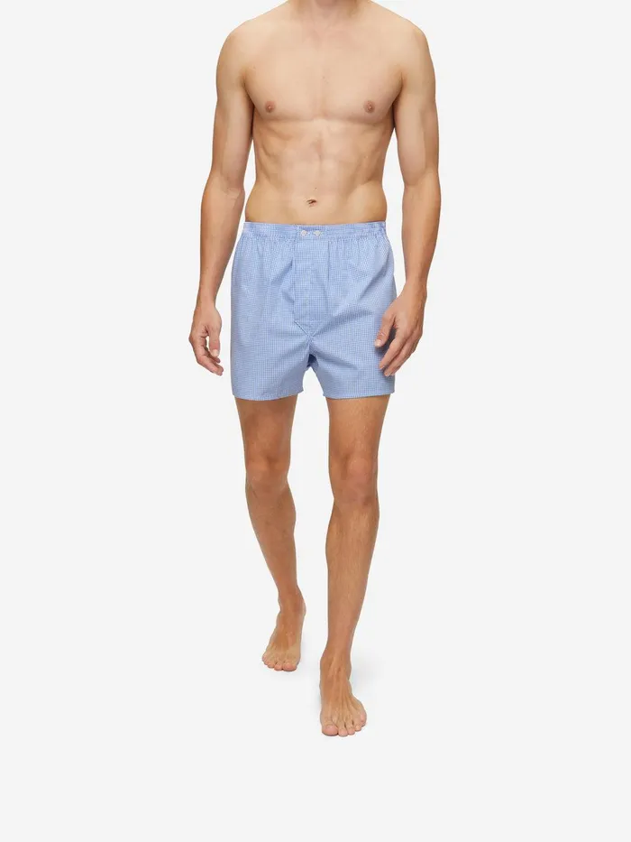 Derek Rose Classic Fit Boxers Gingham Cotton Blue Men Classic Fit Boxer Shorts
