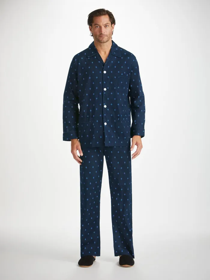 Derek Rose Classic Fit Pajamas Nelson 98 Cotton Batiste Navy Men Long Pajamas