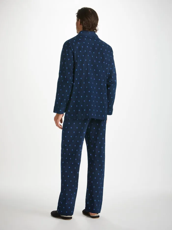 Derek Rose Classic Fit Pajamas Nelson 98 Cotton Batiste Navy Men Long Pajamas