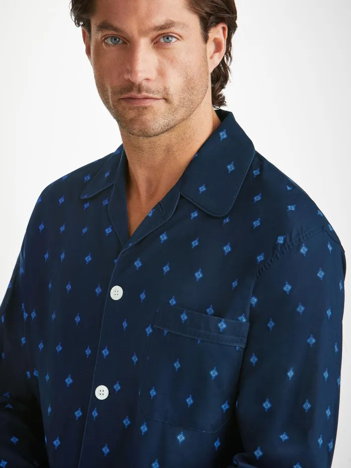 Derek Rose Classic Fit Pajamas Nelson 98 Cotton Batiste Navy Men Long Pajamas