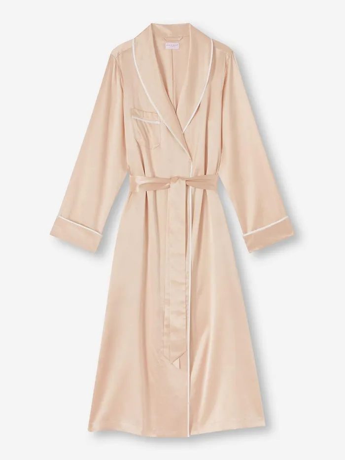 Derek Rose Long Robe Bailey Silk Satin Champagne Women Silk Robes