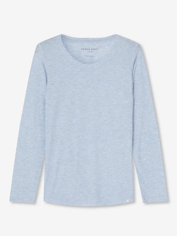Derek Rose Long Sleeve TShirt Ethan Micro Modal Stretch Light Blue Marl Women Long Sleeve TShirts