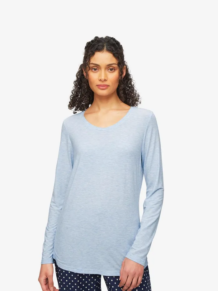 Derek Rose Long Sleeve TShirt Ethan Micro Modal Stretch Light Blue Marl Women Long Sleeve TShirts
