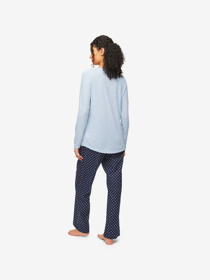 Derek Rose Long Sleeve TShirt Ethan Micro Modal Stretch Light Blue Marl Women Long Sleeve TShirts