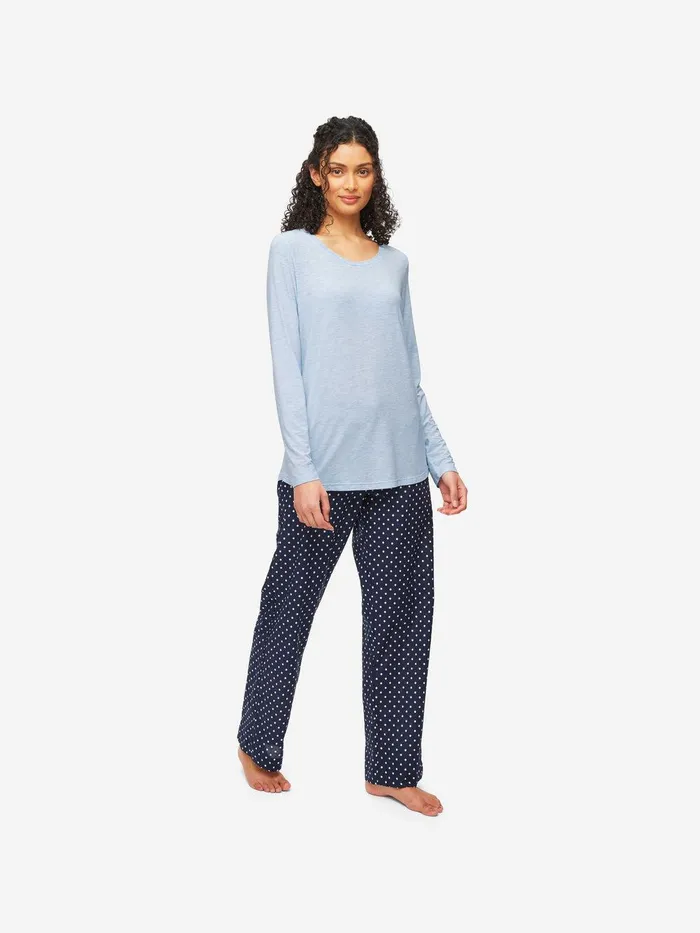Derek Rose Long Sleeve TShirt Ethan Micro Modal Stretch Light Blue Marl Women Long Sleeve TShirts