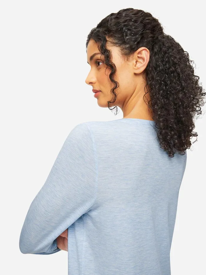 Derek Rose Long Sleeve TShirt Ethan Micro Modal Stretch Light Blue Marl Women Long Sleeve TShirts