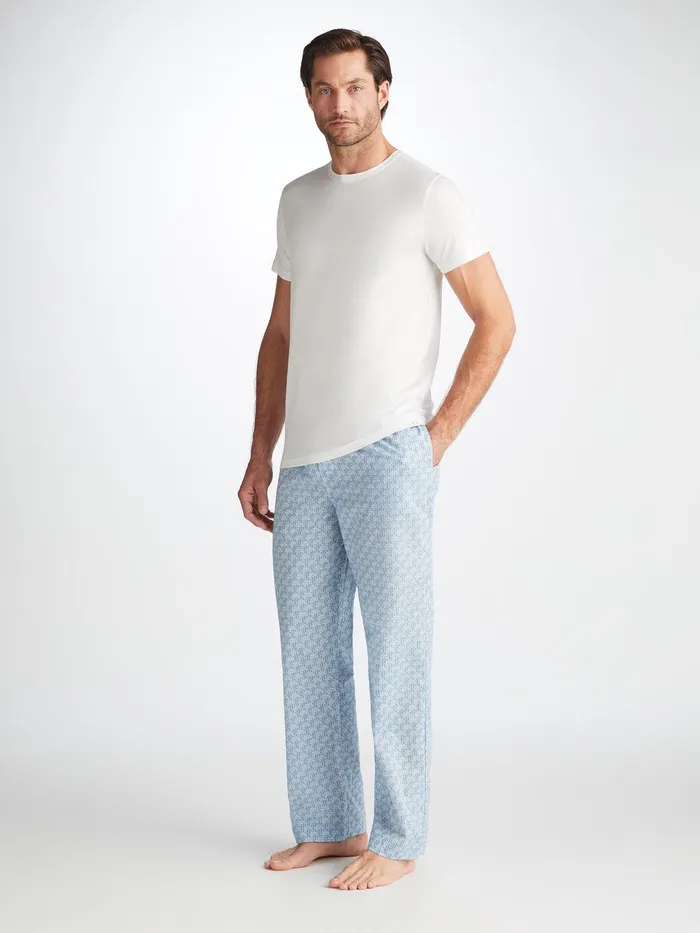 Derek Rose Lounge Pants Ledbury 72 Cotton Batiste Blue Men Lounge Pants