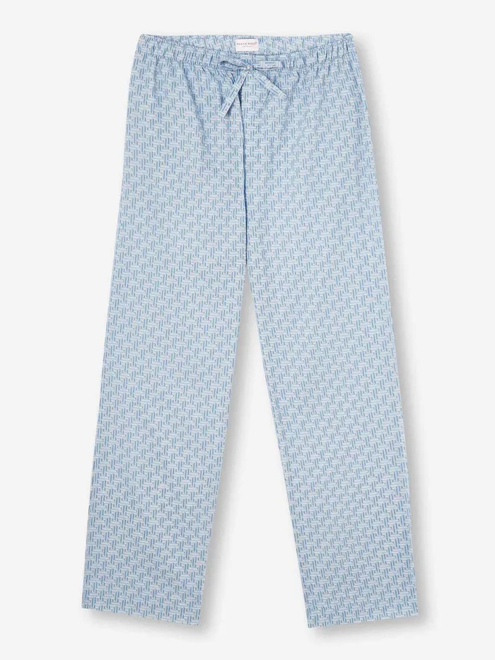 Derek Rose Lounge Pants Ledbury 72 Cotton Batiste Blue Men Lounge Pants