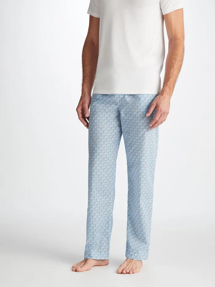 Derek Rose Lounge Pants Ledbury 72 Cotton Batiste Blue Men Lounge Pants