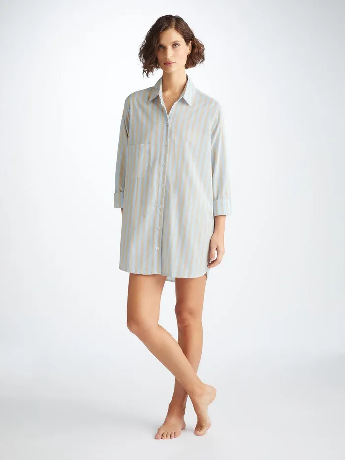 Derek Rose Nightshirt Amalfi 20 Cotton Batiste Blue Women Sleep Shirts