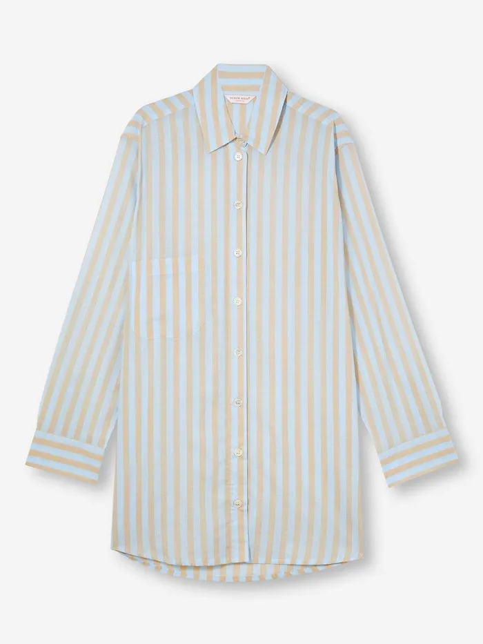 Derek Rose Nightshirt Amalfi 20 Cotton Batiste Blue Women Sleep Shirts