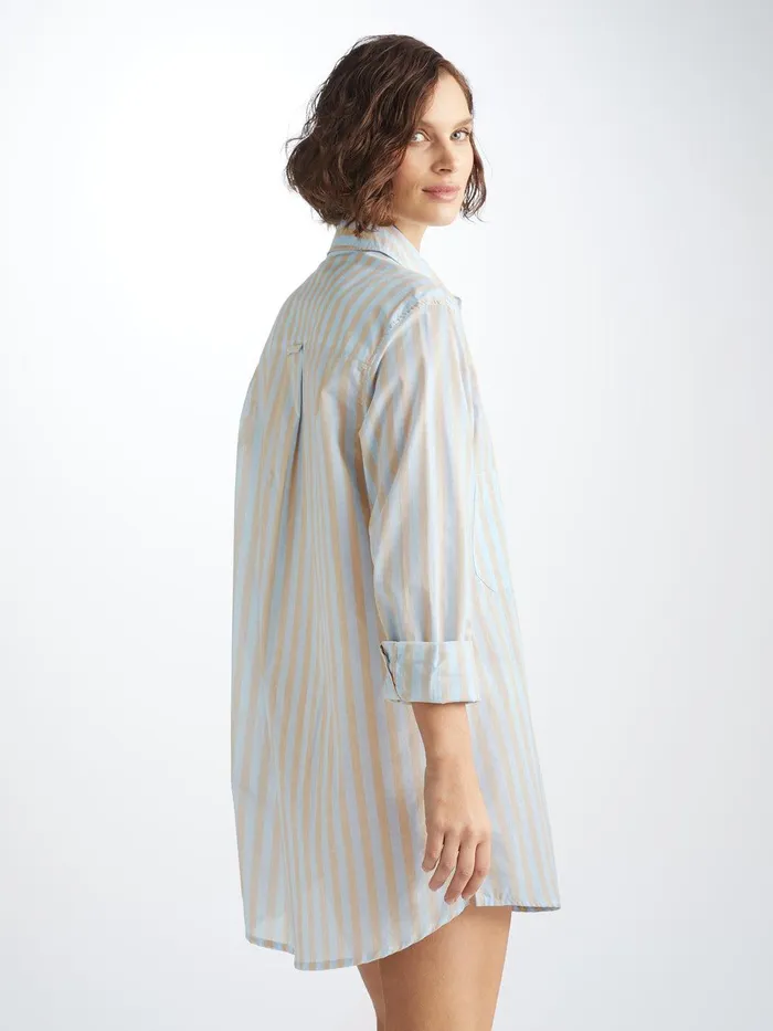 Derek Rose Nightshirt Amalfi 20 Cotton Batiste Blue Women Sleep Shirts