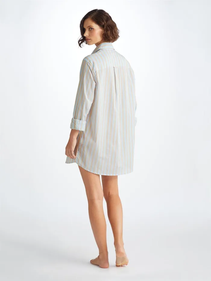 Derek Rose Nightshirt Amalfi 20 Cotton Batiste Blue Women Sleep Shirts