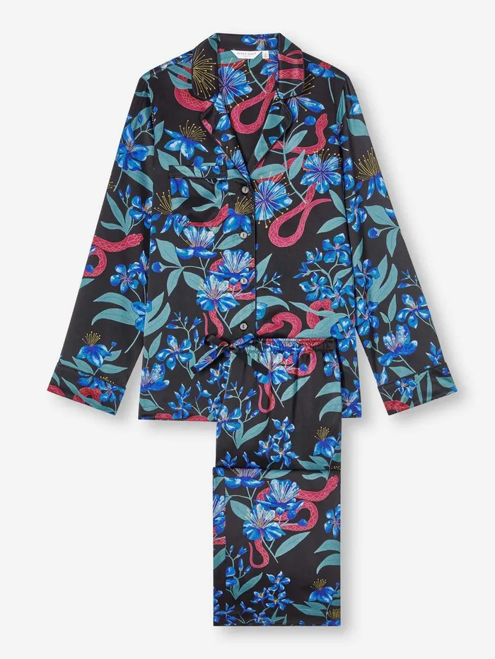 Derek Rose Pajamas Brindisi 101 Silk Satin Black Women Long Pajamas
