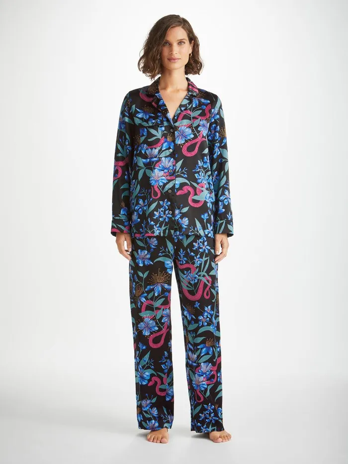 Derek Rose Pajamas Brindisi 101 Silk Satin Black Women Long Pajamas
