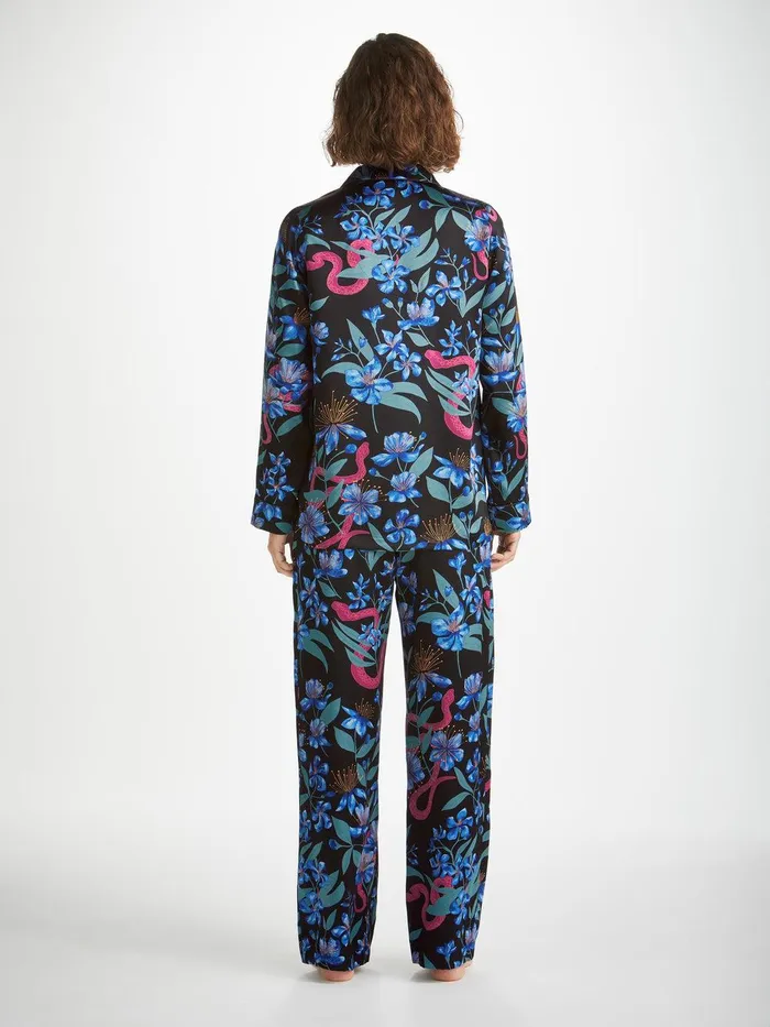 Derek Rose Pajamas Brindisi 101 Silk Satin Black Women Long Pajamas