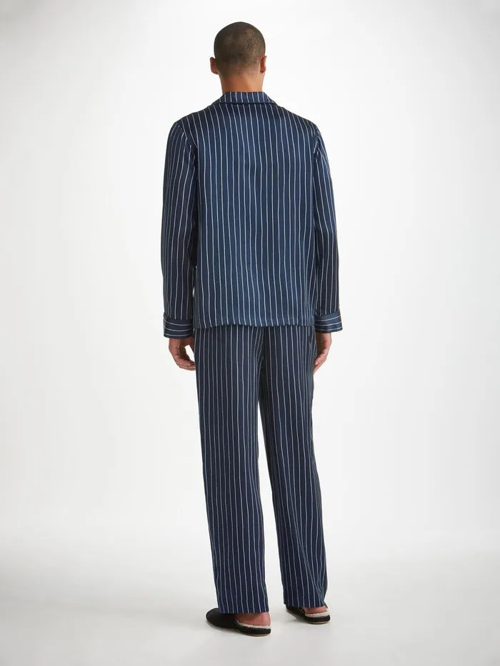 Derek Rose Pajamas Brindisi 102 Silk Satin Navy Men Long Pajamas