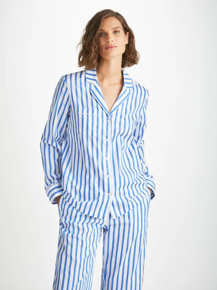 Derek Rose Pajamas Capri 23 Cotton Batiste Blue Women Cotton Pajamas