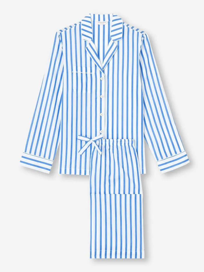 Derek Rose Pajamas Capri 23 Cotton Batiste Blue Women Cotton Pajamas