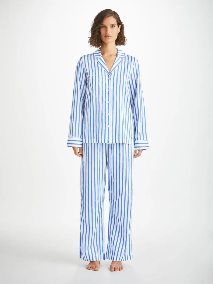 Derek Rose Pajamas Capri 23 Cotton Batiste Blue Women Cotton Pajamas