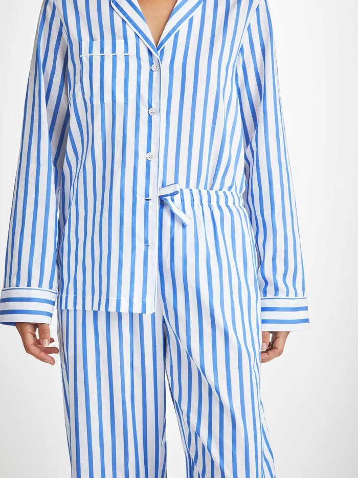Derek Rose Pajamas Capri 23 Cotton Batiste Blue Women Cotton Pajamas