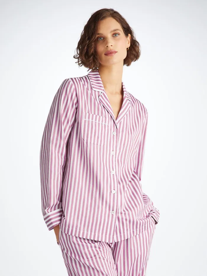 Derek Rose Pajamas Capri 23 Cotton Batiste Purple Women Cotton Pajamas