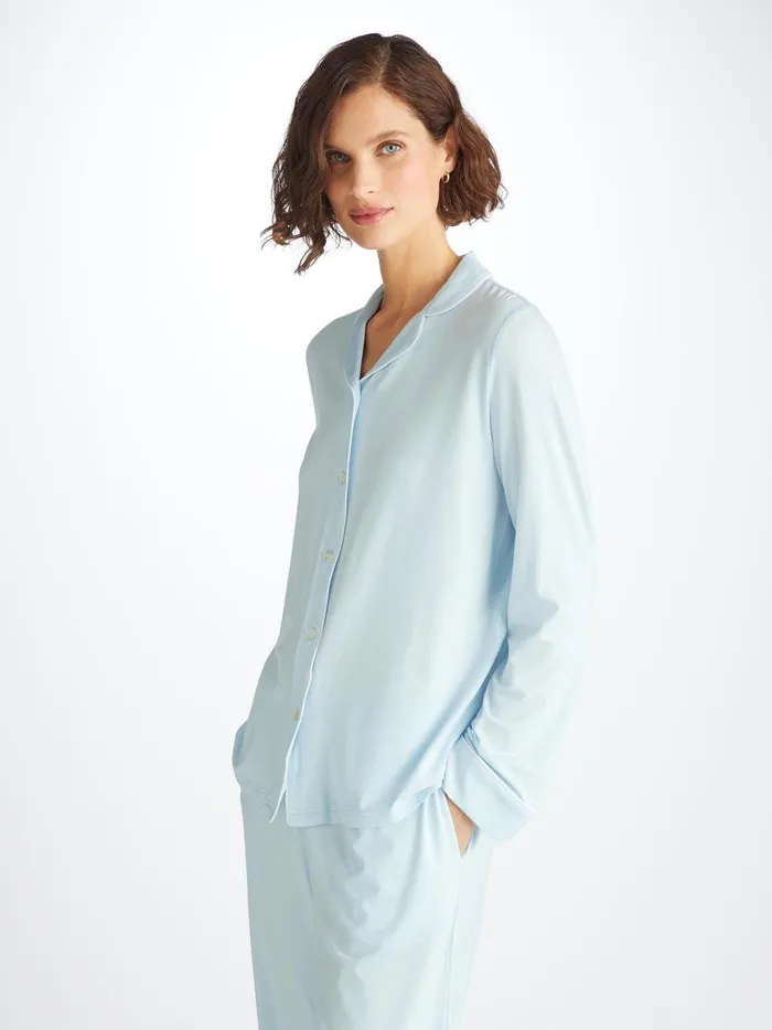 Derek Rose Pajamas Lara Micro Modal Stretch Ice Blue Women Jersey Pajamas