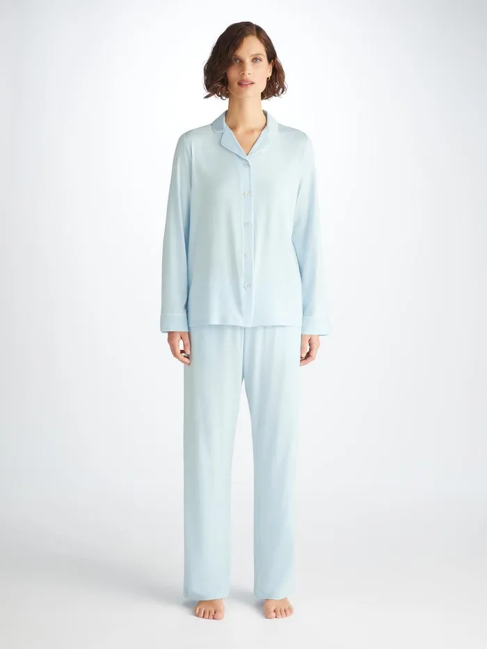 Derek Rose Pajamas Lara Micro Modal Stretch Ice Blue Women Jersey Pajamas