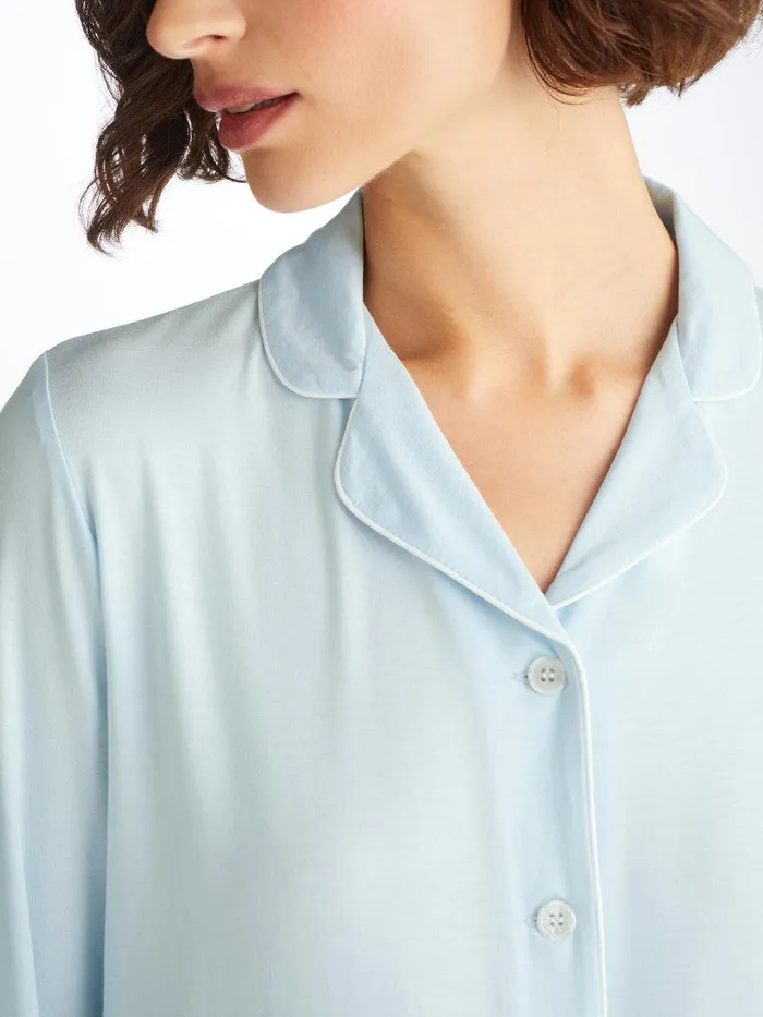 Derek Rose Pajamas Lara Micro Modal Stretch Ice Blue Women Jersey Pajamas