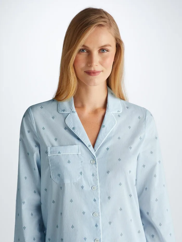Derek Rose Pajamas Nelson 100 Cotton Batiste Blue Women Cotton Pajamas