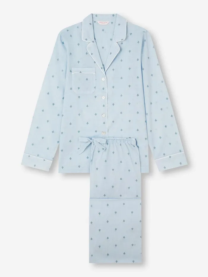 Derek Rose Pajamas Nelson 100 Cotton Batiste Blue Women Cotton Pajamas