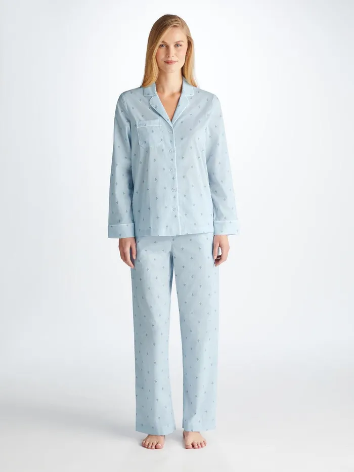 Derek Rose Pajamas Nelson 100 Cotton Batiste Blue Women Cotton Pajamas