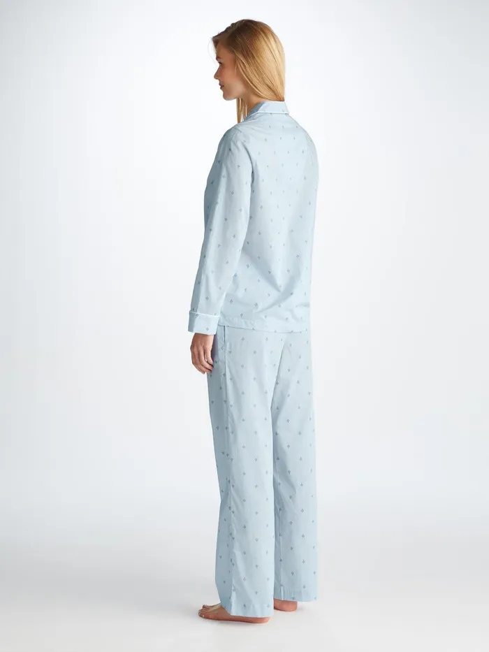 Derek Rose Pajamas Nelson 100 Cotton Batiste Blue Women Cotton Pajamas
