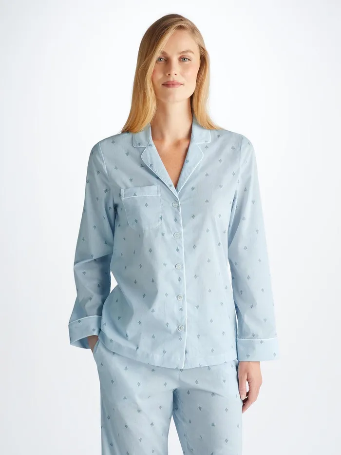 Derek Rose Pajamas Nelson 100 Cotton Batiste Blue Women Cotton Pajamas