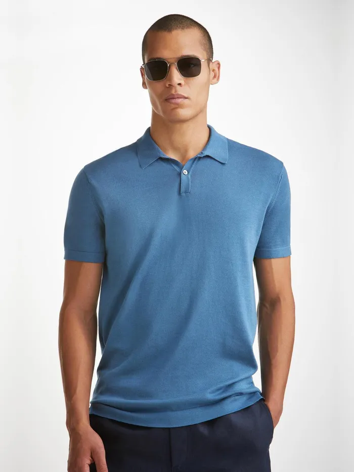 Derek Rose Polo Shirt Jacob Sea Island Cotton Blue Men Sea Island Cotton Polo Shirts Derek Rose Polo Shirt Jacob Sea Island Cotton Blue Men Sea Island Cotton Polo Shirts