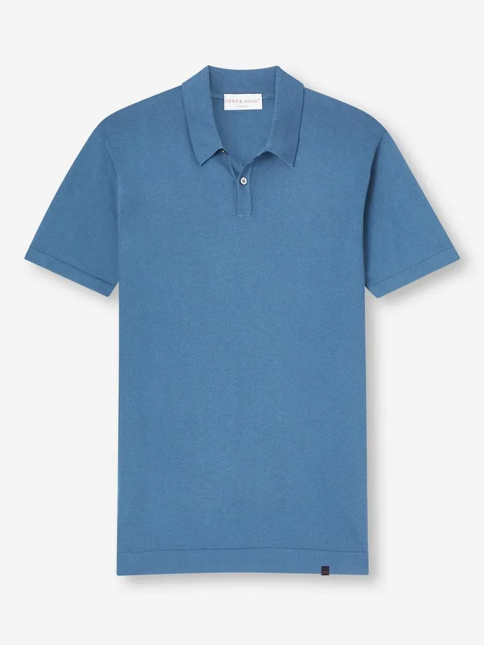 Derek Rose Polo Shirt Jacob Sea Island Cotton Blue Men Sea Island Cotton Polo Shirts