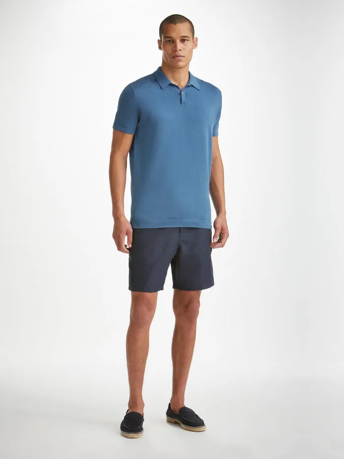 Derek Rose Polo Shirt Jacob Sea Island Cotton Blue Men Sea Island Cotton Polo Shirts